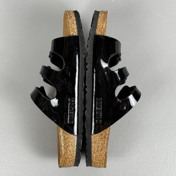 Birkenstock Florida Sandals Women 38 US 7 Black Patent Birko Flor 3 Strap Slides - Picture 5 of 11